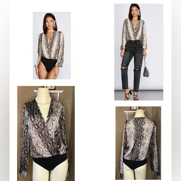 ee: some Wrap Satin Bodysuit color snake Women’s size Small - Picture 2 of 14